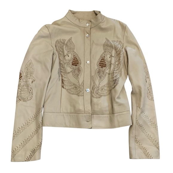 Danier Jackets & Blazers - VINTAGE Danier Cream Leather Peacock Jacket Boho Artisan Small